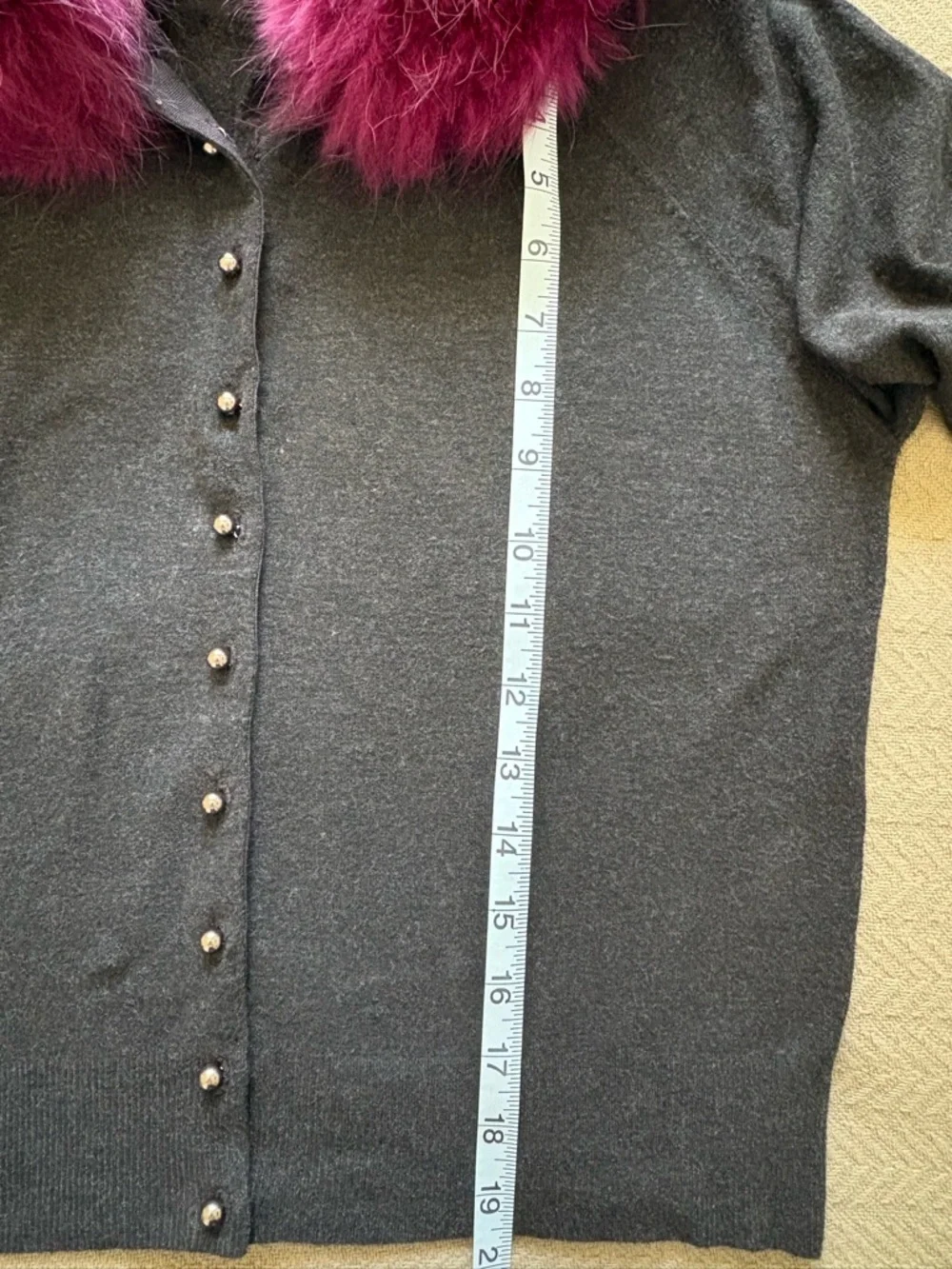 Cynthia Steffe Brown Knit Cardigan with Fuchsia Fur Collar